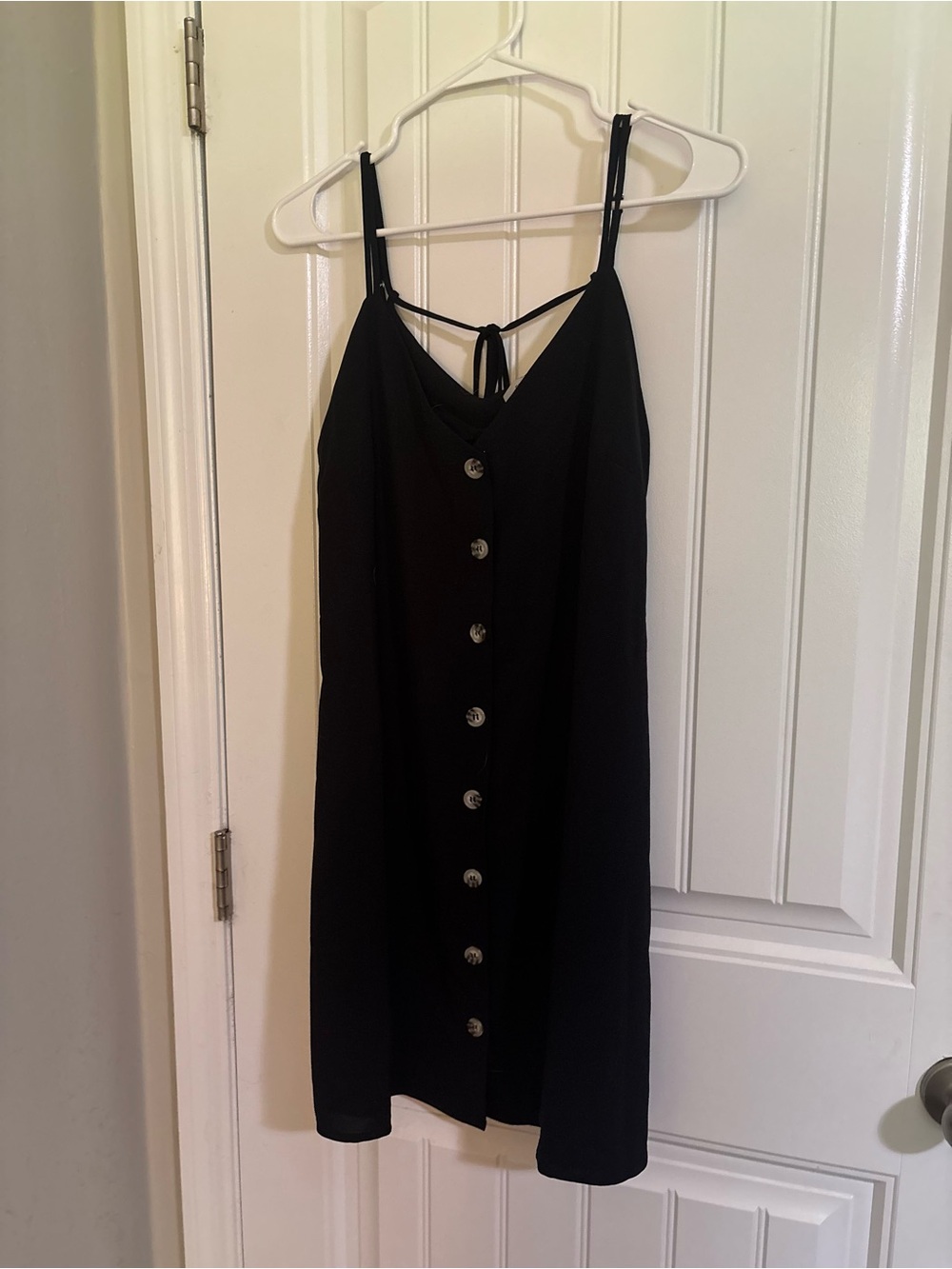 Naked Zebra Black Button-Front Mini Dress with Tie Back